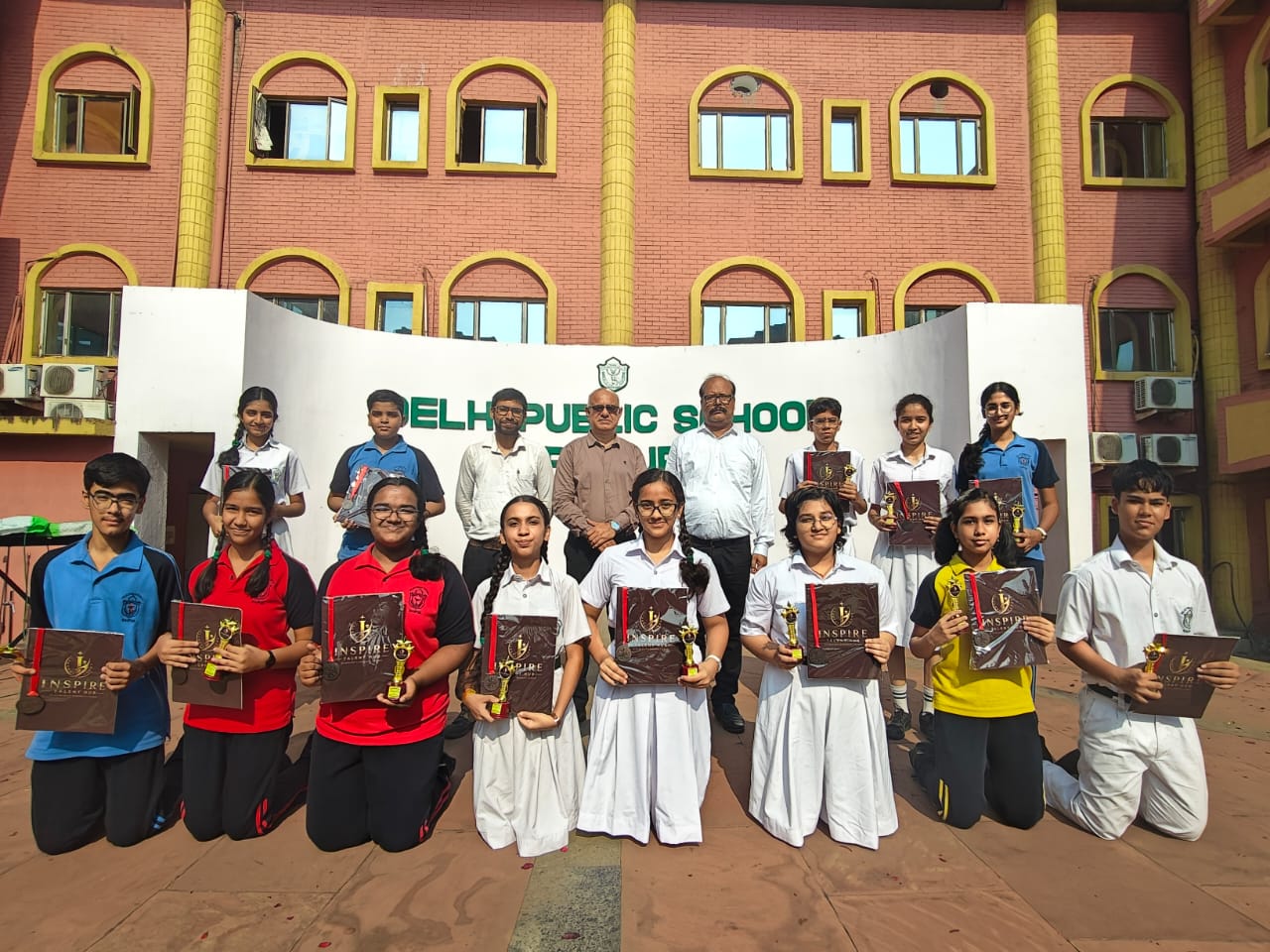 Students felicitated with awards and certificates at the Inspire Talent Hub event held at Delhi Public School, Raipur